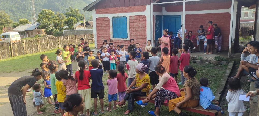 Children in a relief camp at Chalwa village in Manipur participate in an activity organized by Sr. Shobhana of the Sisters of St. Joseph of Cluny. (Courtesy of Mable Clara D'Mello)