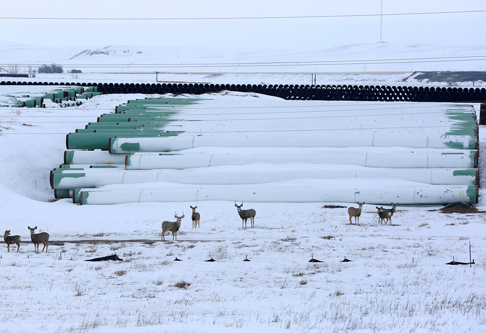A depot used to store pipes for TC Energy Corp's planned Keystone XL oil pipeline is seen Jan. 25, 2017, in Gascoyne, North Dakota. (CNS/Reuters/Terray Sylvester)
