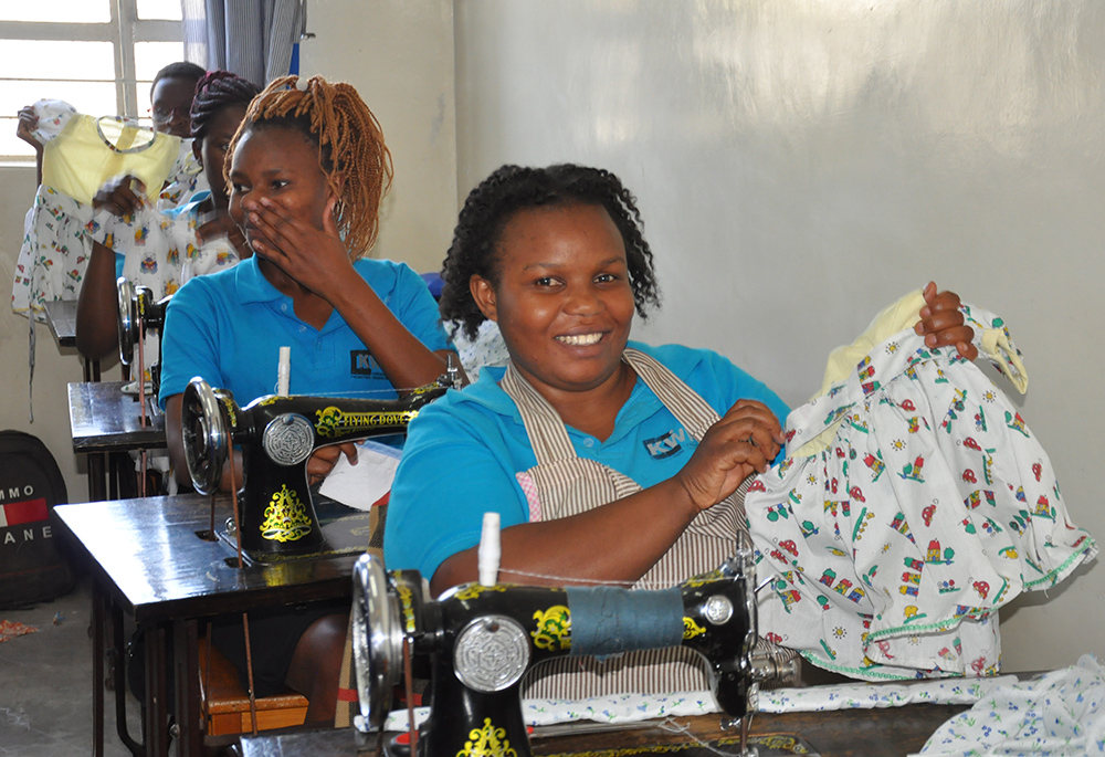 A student displays her work at the Kariobangi Women Promotion Training Institute. The school provides free materials because most students come from poor backgrounds and are not able to buy the materials if asked. (​​Lourine Oluoch)