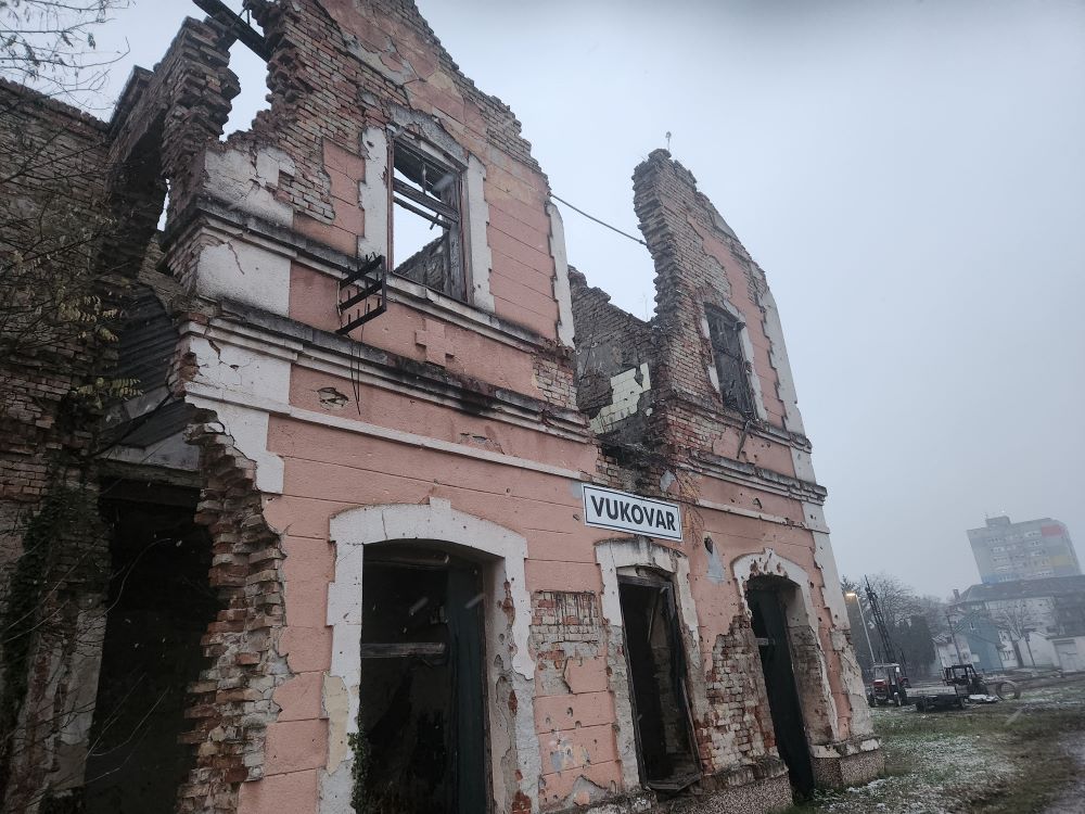 The abandoned railroad station in Vukovar, Croatia, destroyed during a 1991 siege, is evidence of destruction during the Croatian War of Independence. (GSR Photo/Chris Herlinger)
