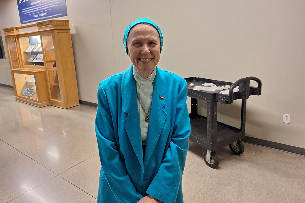 Loretto Sr. Jeannine Gramick at the Thomas More Center's Conversations series at Rockhurst University, in Kansas City on Nov. 7. (Michele Morek) 