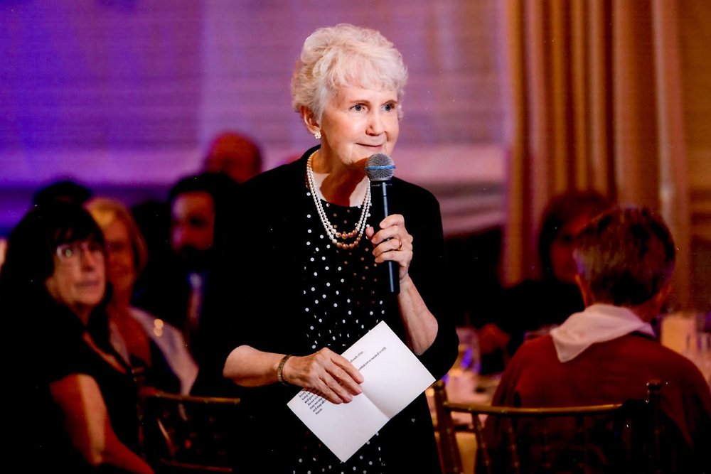 Immaculate Heart of Mary Sr. Christine Koellhoffer speaks at a wedding reception where she served as a co-minister. (Courtesy of Christine Koellhoffer)