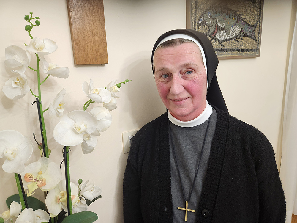 Sr. Marija Ana Gašparovsky, a Sister of Mercy of the Holy Cross, following a recent interview in Zagreb, the capital of Croatia. A sister of Slovakian descent born in Serbia, Sister Marija Ana was among a number of sisters ministering in the city of  Vukovar, Croatia — the site of a nearly three-month-long siege in 1991. (GSR photo/Chris Herlinger)
