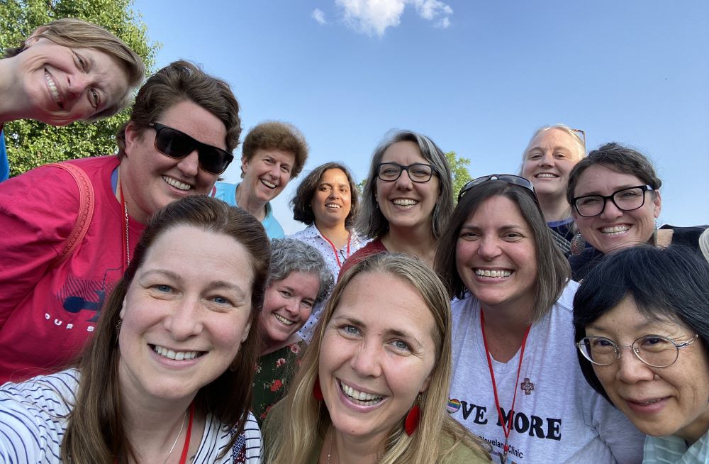 Sr. Sally Koch, center front, poses with other Josephite Sisters who have been in the community 10 years or less at the 2023 retreat with Tending the Flame.