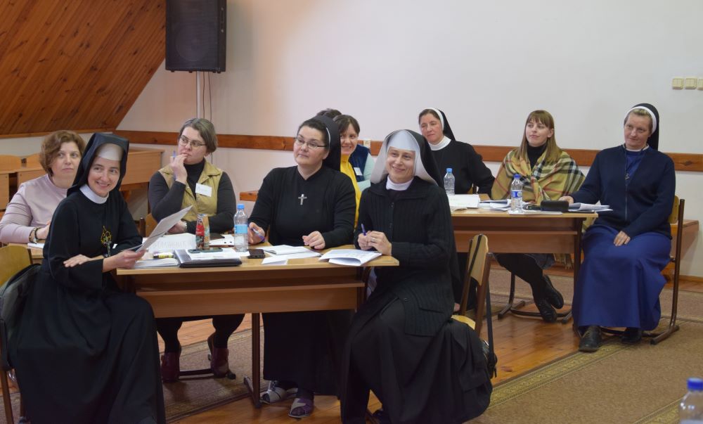 A group listens during a session on psychological and pastoral training for sisters at the Institute of Theological Sciences in Horodok, Ukraine. Ukraine has become "one large, bleeding wound" since Russia began the war on Feb. 24, 2022, Irena Saszko writes. (Courtesy of Irena Saszko)