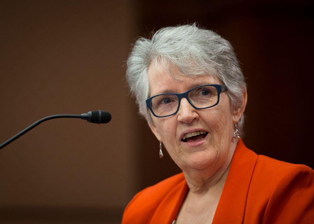 Good Shepherd Sr. Winifred Doherty speaks about human trafficking at the U.S. Capitol in Washington May 15, 2018. 