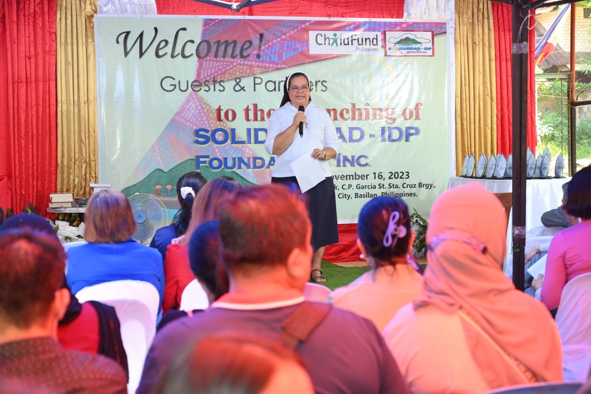 Sr. María Valentina Rebollos Paraga is pictured on the inauguration of the building of the Solidarity-Inspiration of the Poor Foundation, Inc., an NGO that she runs and serves over 1,500 children in Isabela City, Basilan, Philippines. This event took place in November 2023. (Courtesy of Sr. María Valentina Rebollos Paragas)