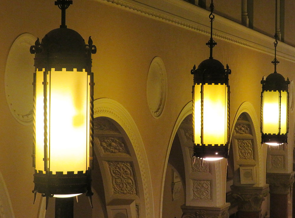 Wrought iron lanterns at St. Scholastica chapel, built in 1939 at Mount St. Scholastica Monastery in Atchison, Kansas (Helga Leija)