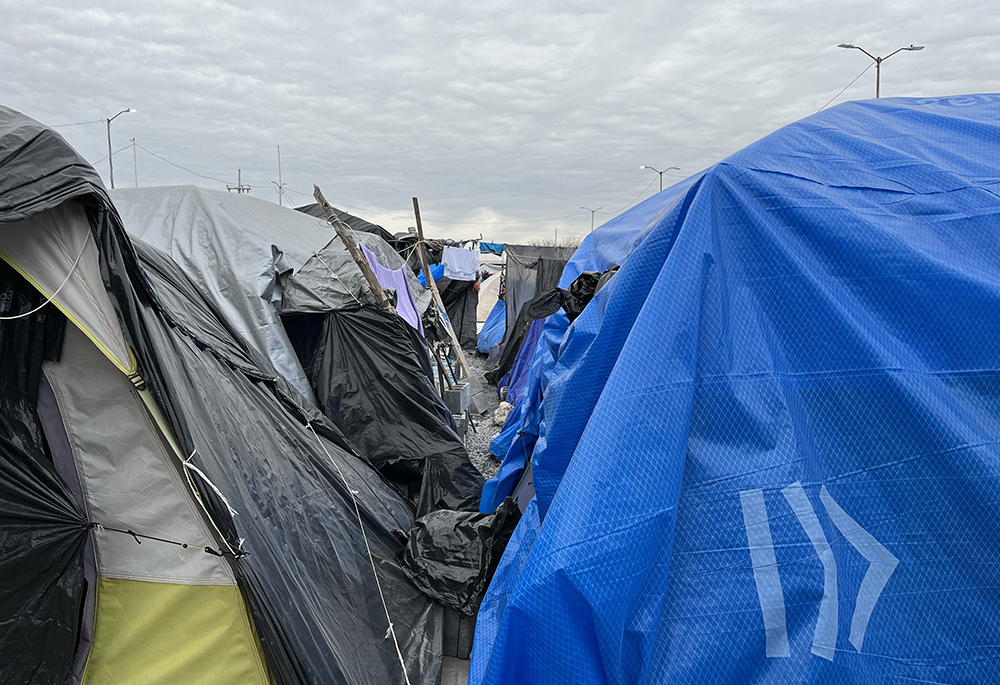 Makeshift tents are pictured at the migrant camp Senda de Vida 2 in Reynosa, Mexico, where hundreds of migrants stay, waiting to get their appointments to be interviewed at the border crossing, which can take up to six months. (Nancy Sylvester)