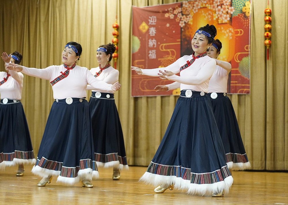 Women dance on stage during Lunar New Year festivities at St. Michael Church in Flushing, New York, Feb. 11. (OSV News/Gregory A. Shemitz)