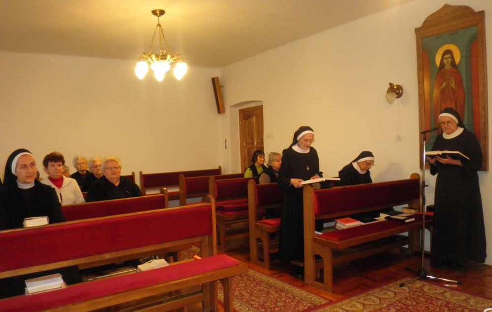Basilian sisters pray with residents of St. Macrina Nursing Home in Mariapocs, Hungary. 