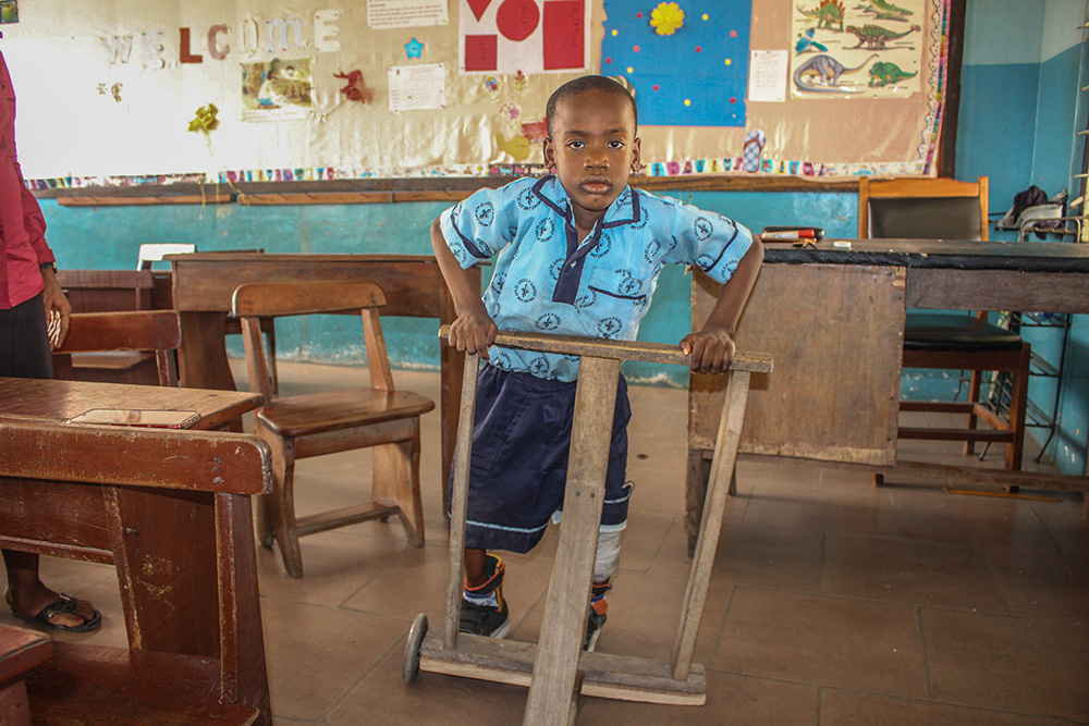 Emmanuel Adigun, photographed on Jan. 31, is a student of St. Louis Nursery and Primary School, Akure, a community-based rehabilitation center where the Sisters of St. Louis are providing holistic intervention for persons with disabilities. He was born with spina bifida and talipes. (GSR photo/Valentine Benjamin)