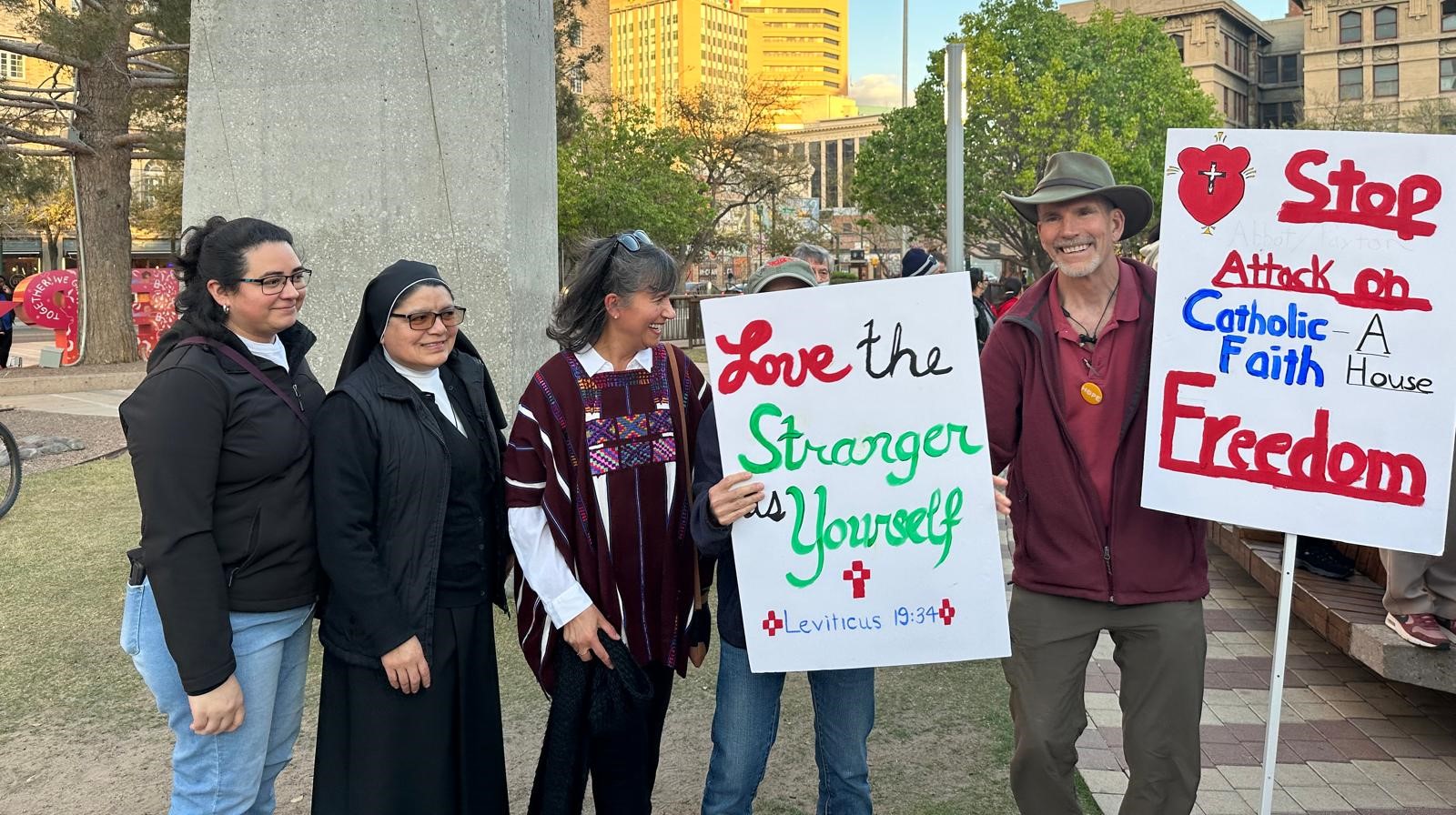 Elia Cardenas, a lay Dominican, third from left, with Sr. Graciela Muñoz and other lay people participate in a march and vigil on March 21 in El Paso, Texas, supporting the dignity of immigrants. 