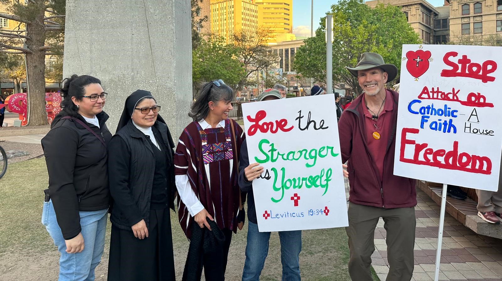 Elia Cardenas, a lay Dominican, third from left, with Sr. Graciela Muñoz and other lay people participate in a march and vigil on March 21 in El Paso, Texas, supporting the dignity of immigrants.