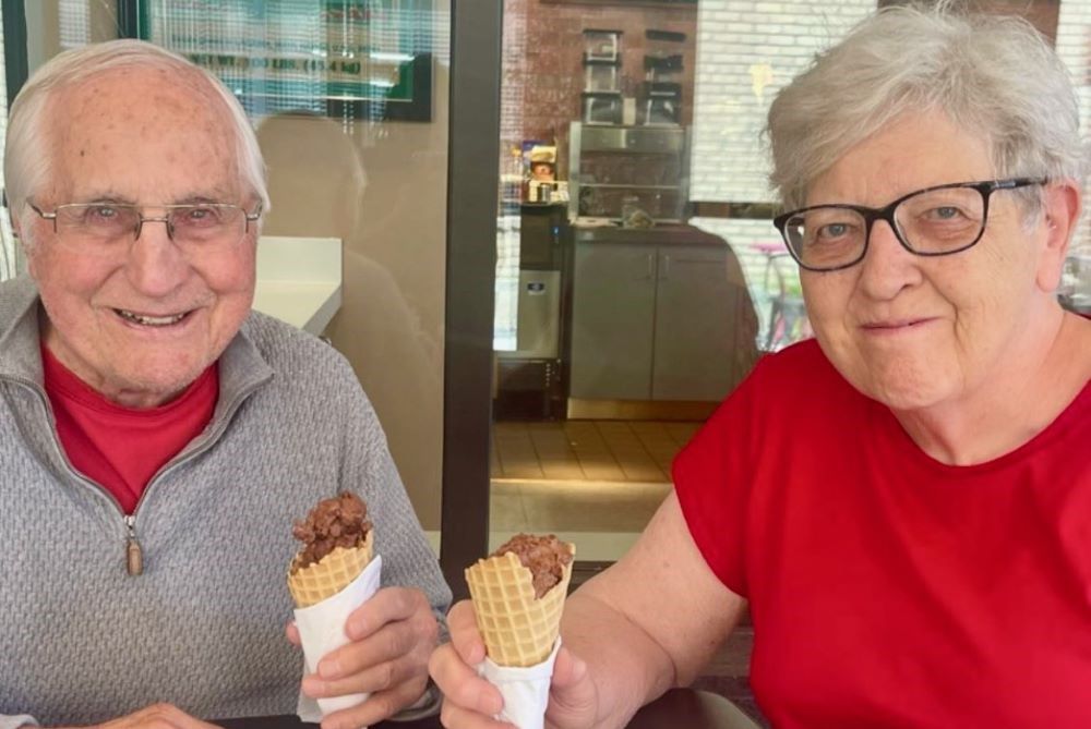 Bishop Thomas Gumbleton and Immaculate Heart of Mary Sr. Sue Sattler enjoy gelato.