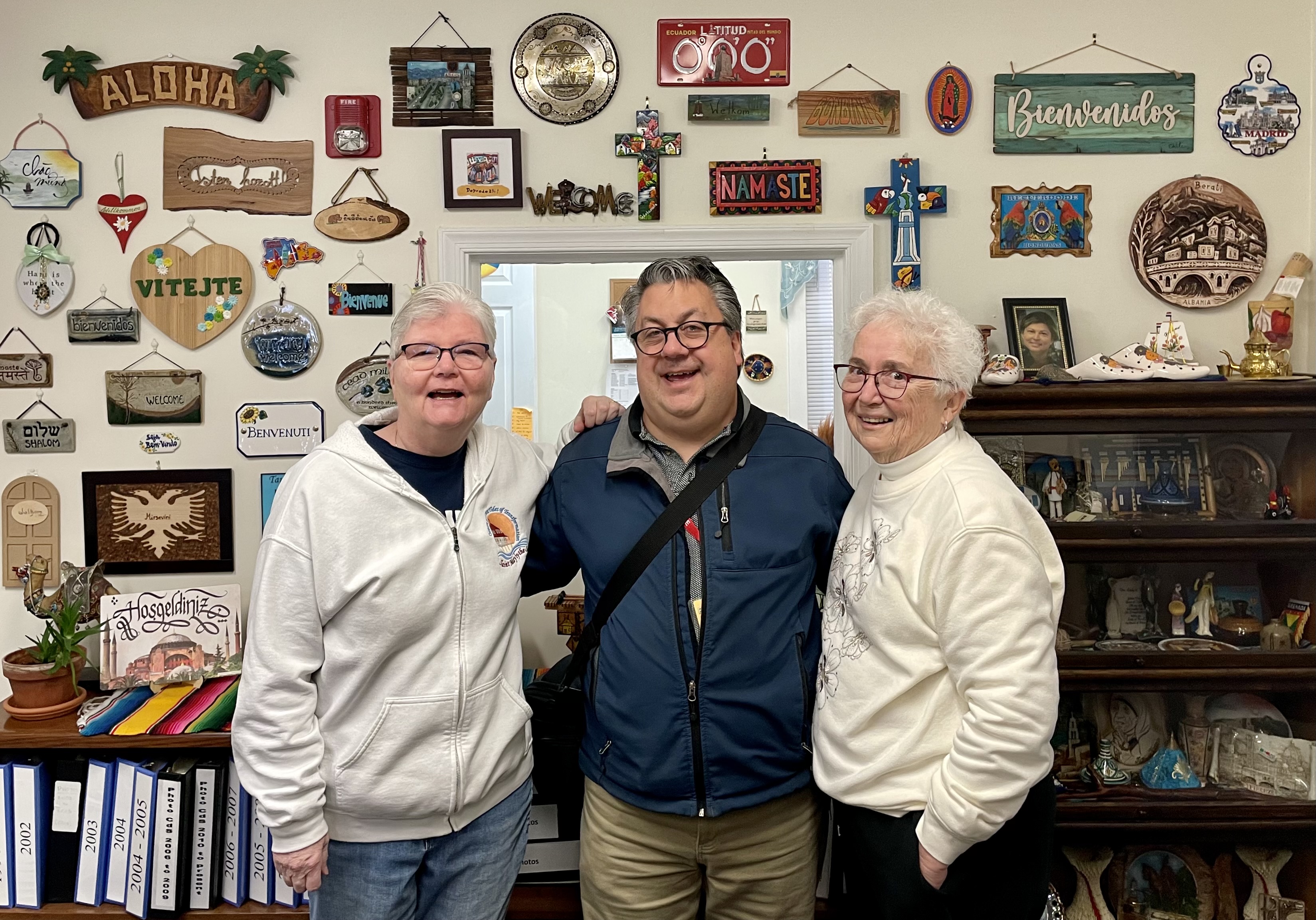 Dan Stockman, national correspondent for Global Sisters Report, stands with St. Joseph Sisters of Philadelphia in March 2024. 