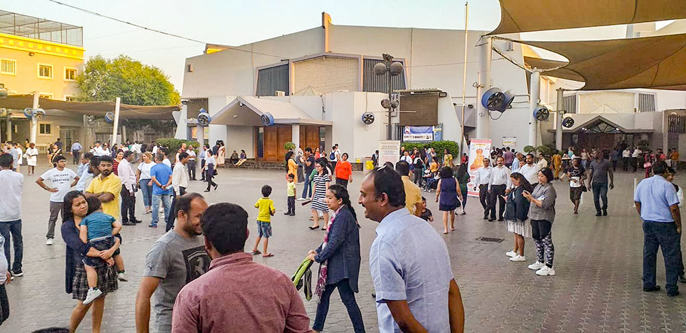 People gather outside St. Mary's Church in Dubai, United Arab Emirates, in 2018. (Wikimedia Commons/Christian World)