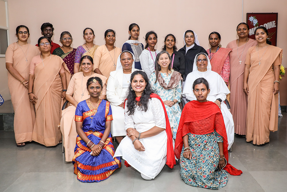 Partners and student representatives in the "Sisters Led Youth Initiatives" project, including (second row, from left): Apostolic Carmel Sr. Maria Nirmalini; Sr. Jane Wakahiu of the Little Sisters of St. Francis; Sabrina Wong; and Sr. Molly Mathew of the Missionary Sisters of Mary Help of Christians (Courtesy of Maria Nirmalini)