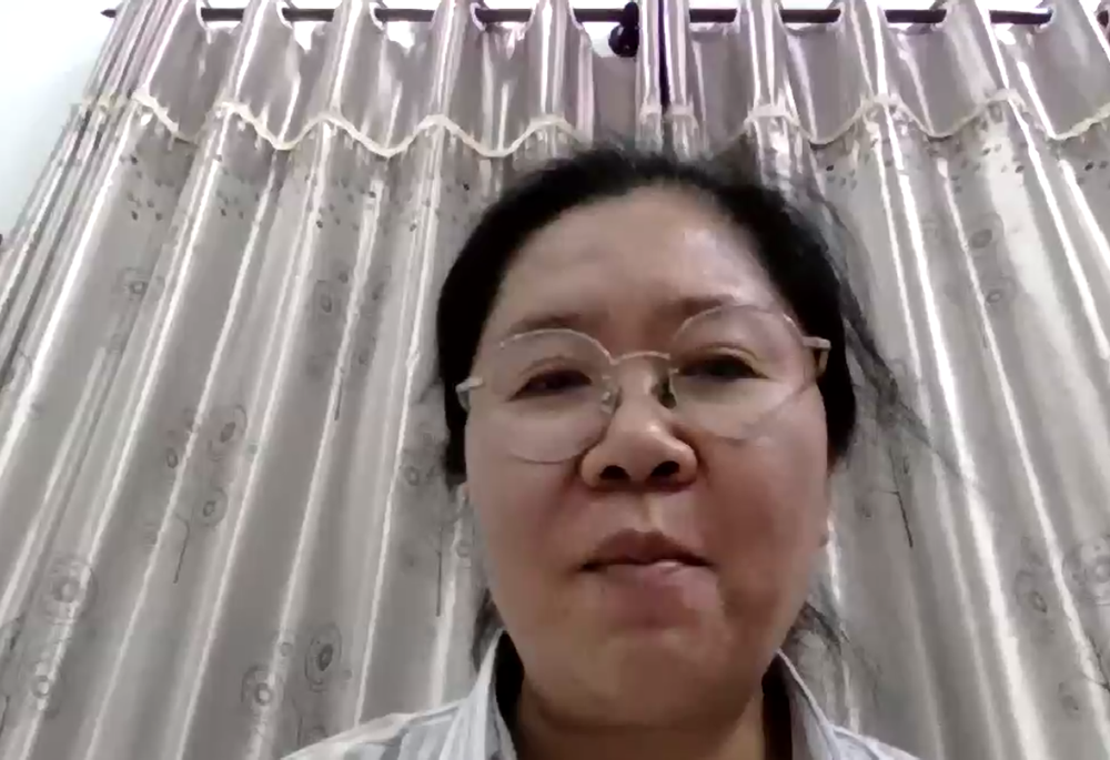 Our Lady of the Missions Sr. Maria Ly Thi Bich Quyen, vice president of the Conference of Major Superiors in Vietnam, participates in a webinar on the status of religious life in Vietnam. (Screenshot/Joachim Pham)
