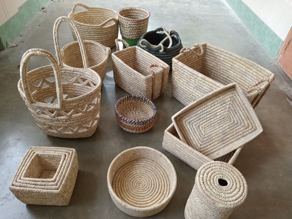 Artisans at Valerian Handicrafts Centre in Bangladesh produce items such as laundry baskets, fruit baskets, tiffin baskets and picnic baskets that they can sell. 