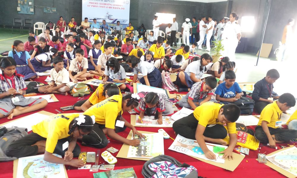 Students of Asha Niketan (House of Hope) Deaf School participate in a painting competition, hosted by the Indian Navy at their headquarters in Karwar, a southwestern Indian coastal town, in September 2023.