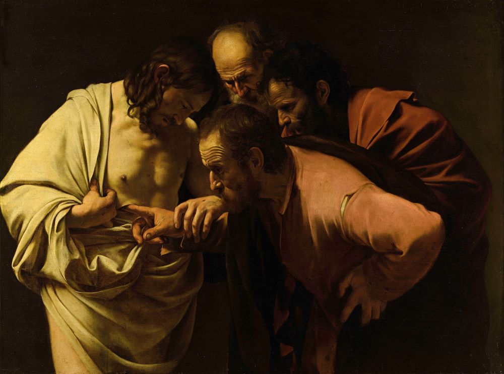 Michelangelo Merisi da Caravaggio's "The Incredulity of Saint Thomas" (circa 1604) shows the moment the apostle Thomas came to believe in the resurrection of Jesus Christ.