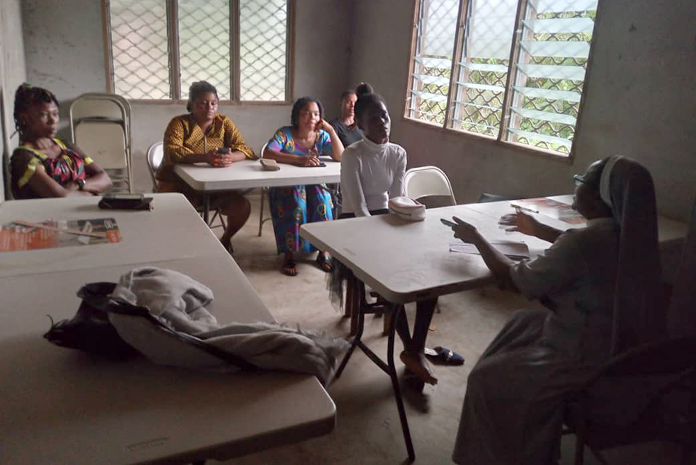 Sr. Rosemary Arrah ministers to teenage mothers who have succeeded writing their General Certificate of Education Examinations on Aug. 10, 2023. (Rosemary Arrah)