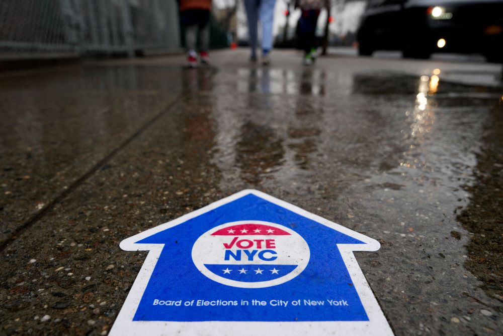 A sign directs people to vote in the New York Presidential Primary election in New York City April 2. A sign directs people to vote in the New York Presidential Primary election in New York City April 2. (