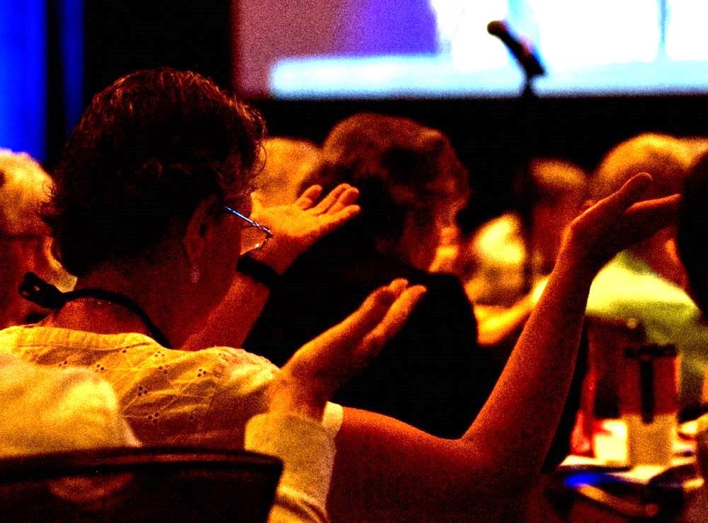 Participants at the 2023 Leadership Conference of Women Religious assembly bless the speakers during the gathering in Dallas. Participants at the 2023 Leadership Conference of Women Religious assembly bless the speakers during the gathering in Dallas.