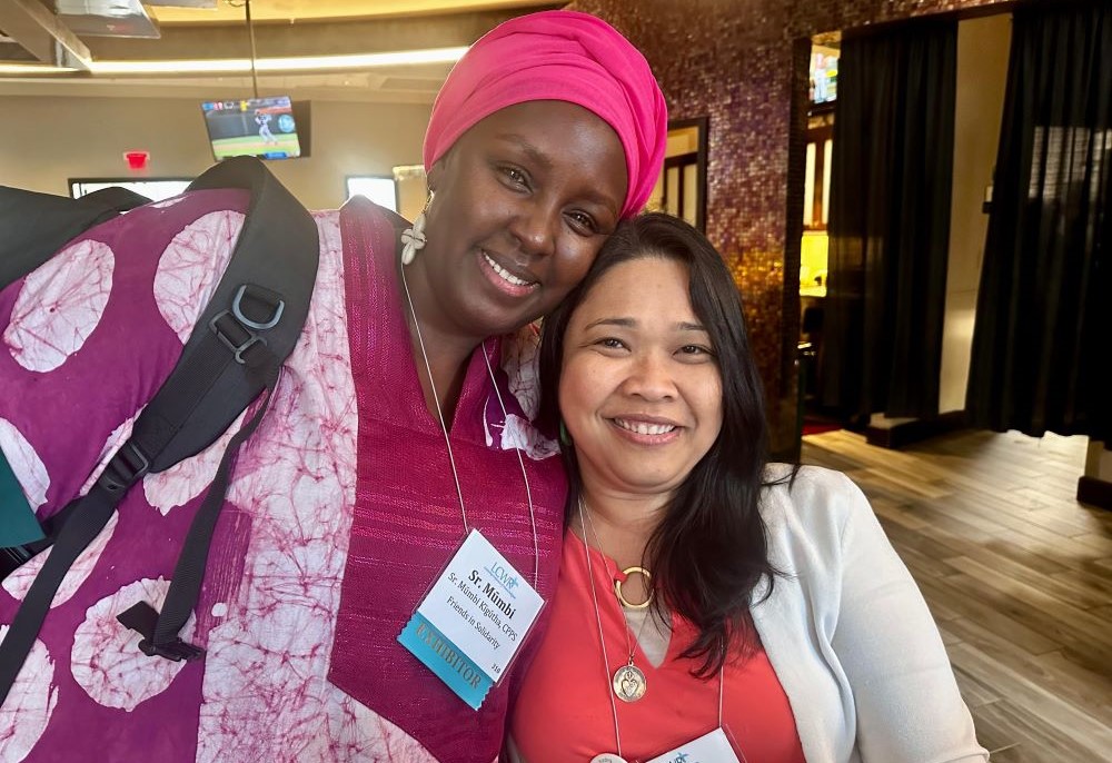 Sr. Mumbi Kigutha and Sr. Romina Sapinoso connect during a break at the Leadership Conference of Women Religious 2024 assembly. Sr. Mumbi Kigutha and Sr. Romina Sapinoso connect during a break at the Leadership Conference of Women Religious 2024 assembly.