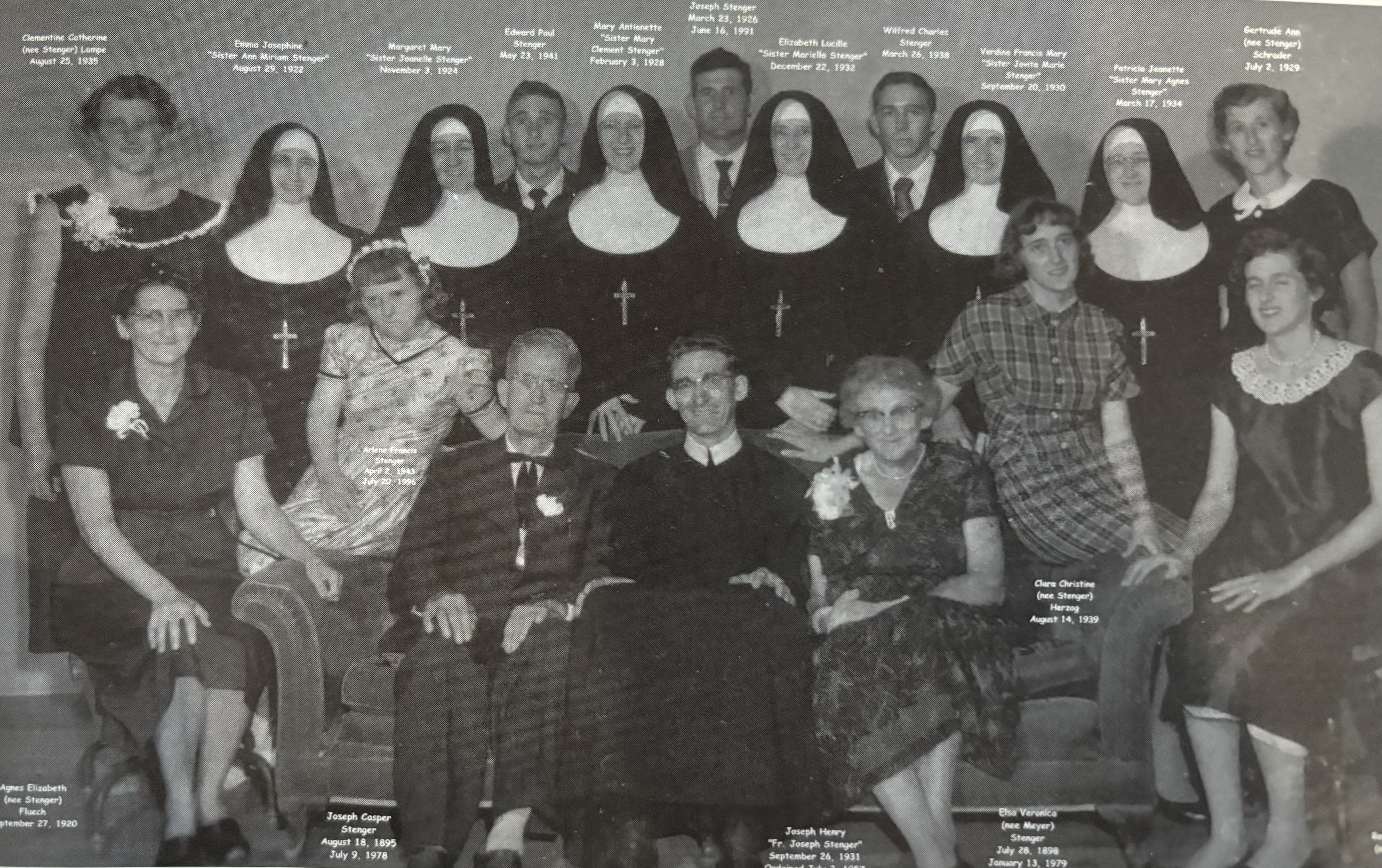Family portrait includes six nuns. Family portrait includes six nuns.