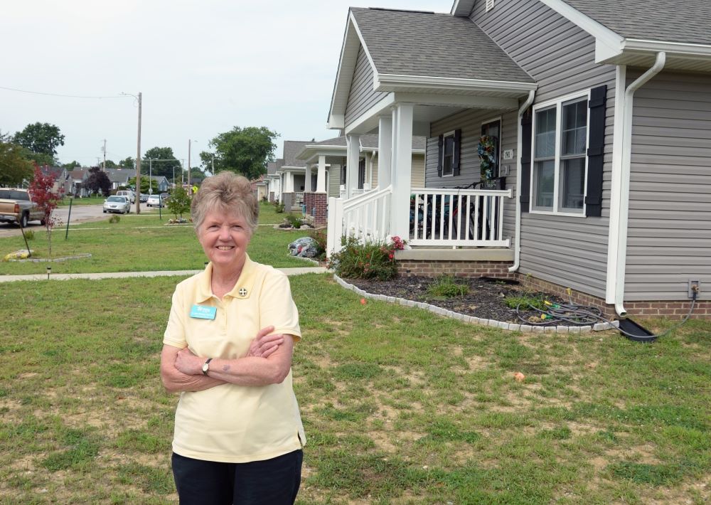 Benedictine Sr. Jane Michele McClure poses outside a St. Theresa Place house. Benedictine Sr. Jane Michele McClure poses outside a St. Theresa Place house.