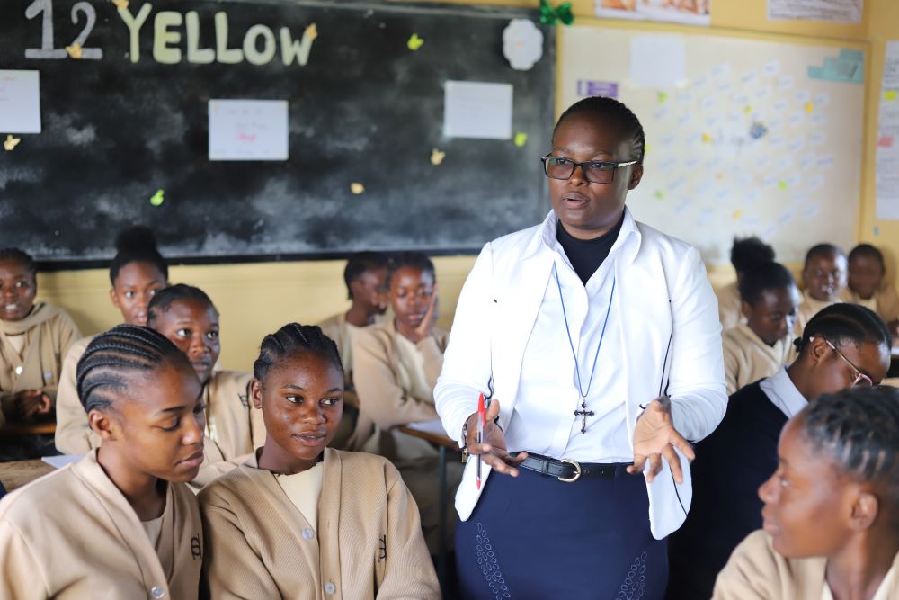 Sr. Angela Ngwenyufu interacts with her students at St. Patrick's Secondary Girls School in Lusaka, Zambia, on May 25. Sr. Angela Ngwenyufu interacts with her students at St. Patrick's Secondary Girls School in Lusaka, Zambia, on May 25.