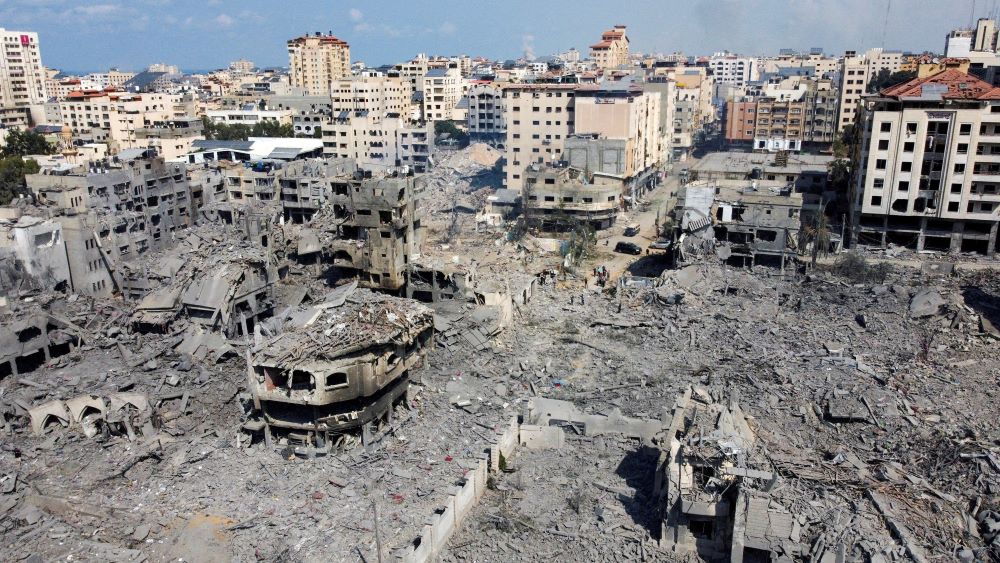 Buildings destroyed by Israeli airstrikes are seen in Gaza City Oct. 10, 2023. Israel launched airstrikes on the Gaza Strip in retaliation for the Oct. 7 assault by Hamas. Buildings destroyed by Israeli airstrikes are seen in Gaza City Oct. 10, 2023. Israel launched airstrikes on the Gaza Strip in retaliation for the Oct. 7 assault by Hamas.