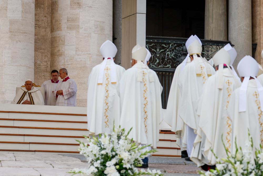 Bishops process toward the altar in St. Peter's Square during Mass with Pope Francis for the opening of the Synod of Bishops on synodality at the Vatican Oct. 2. (CNS/Lola Gomez) Bishops process toward the altar in St. Peter's Square during Mass with Pope Francis for the opening of the Synod of Bishops on synodality at the Vatican Oct. 2. (CNS/Lola Gomez)