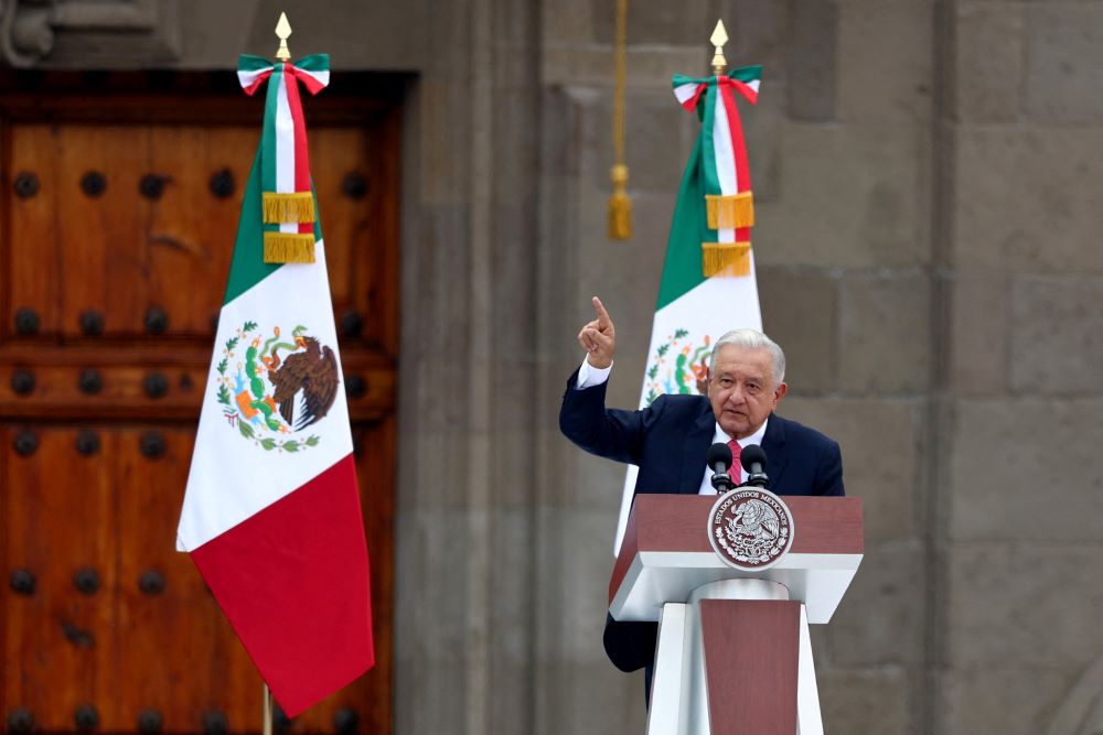 Outgoing Mexican President Andrés Manuel López Obrador delivered his final State of the Union address at Zocalo Square in downtown Mexico City. Sept. 1. (OSV News/Reuters/Raquel Cunha) Outgoing Mexican President Andrés Manuel López Obrador delivered his final State of the Union address at Zocalo Square in downtown Mexico City. Sept. 1. (OSV News/Reuters/Raquel Cunha)