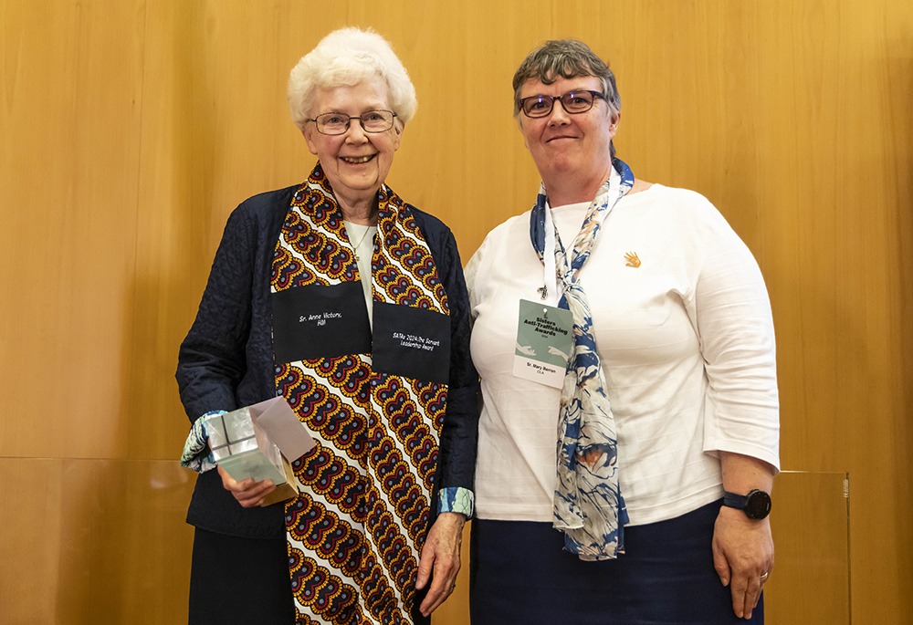 Sr. Mary Barron, president of the International Union of Superiors General, and Sr. Anne Victory at the Sisters Anti-Trafficking Awards in Rome (Courtesy of Stefano Dal Pozzuolo)