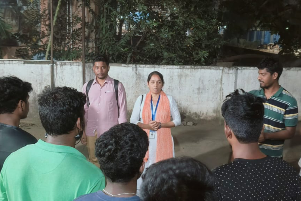 Sr. Sujata Jena interacting with young migrant workers Sr. Sujata Jena interacting with the young migrant workers at Emerging from Equipment (Pvt, Ltd) company, Chennai on January 22, 2025