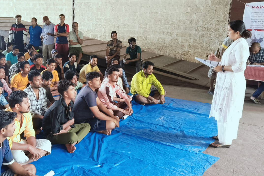 Sr. Sujata Jena giving awareness training to migrant workers Sr. Sujata Jena giving awareness training on rights, entitlements, government schemes, and provisions for migrant workers at Delta Company, Ernakulam, Kerala, January 19, 2024
