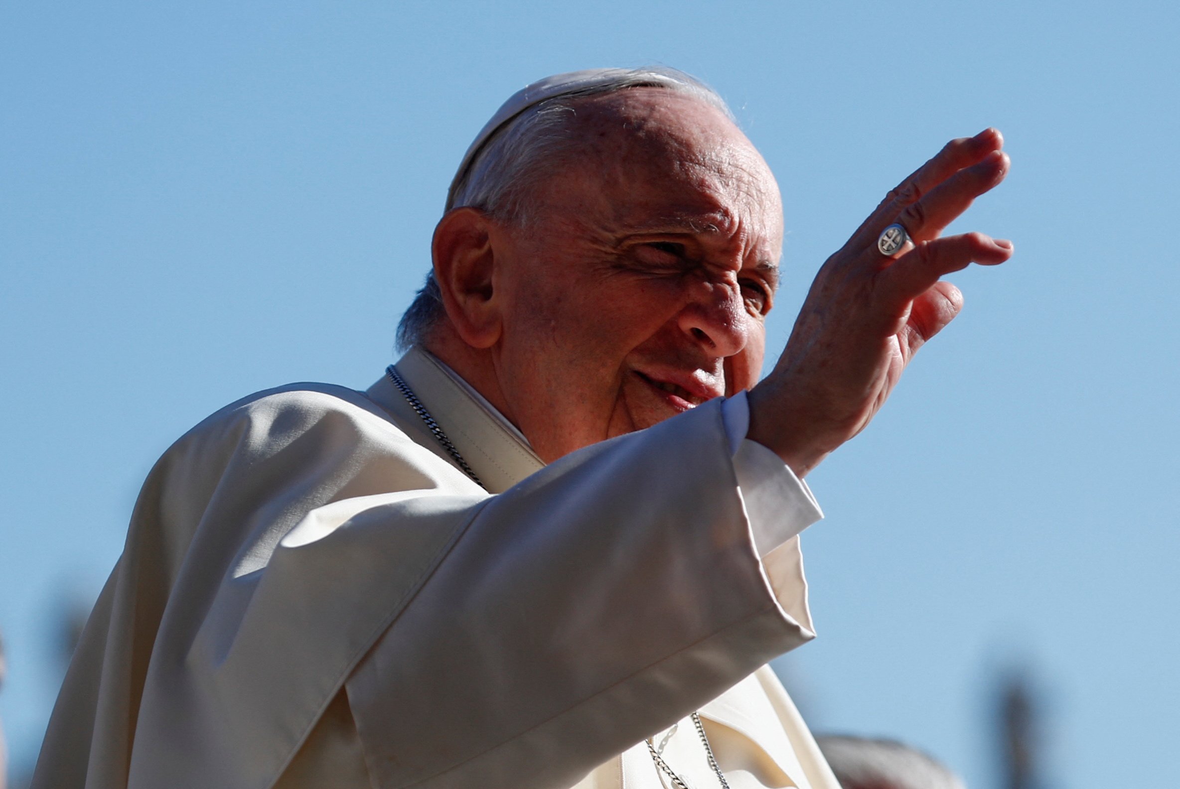 Pope Francis greets audience
