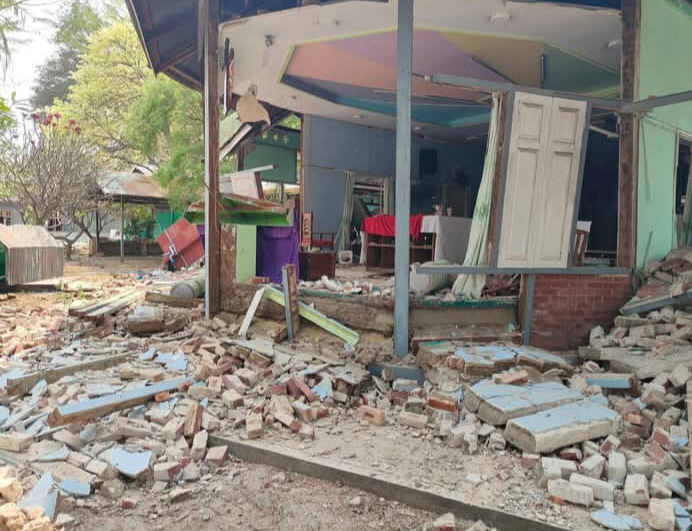 The front portion of the Mother of Sorrows convent in Mandalay, Myanmar, after the earthquake. (Courtesy of Josy Mary)