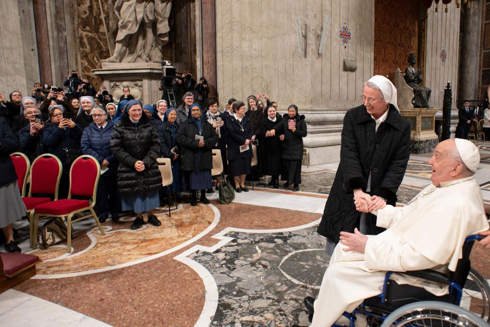 Pope Francis greets Consolata Missionary Sr. Simona Brambilla.