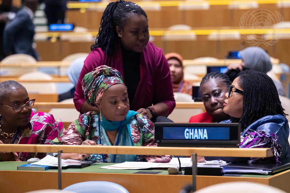 Participants before the March 10 opening of the 69th session of the Commission on the Status of Women at United Nations Headquarters in New York. (United Nations/Manuel Elías)