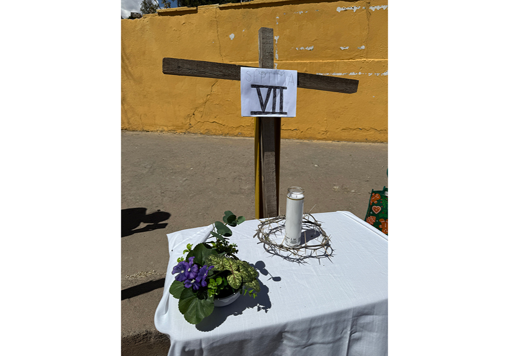 Close-up of the seventh station, featuring a table with a crown of thorns set up in Nogales, Mexico, along the border with Arizona for a Via Crucis organized April 5 in honor of migrants by the Kino Border Initiative. (Anita Snow)