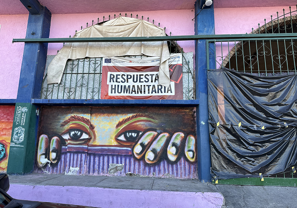 The entrance to the Cobina Posada del Migrante Shelter in Mexicali, Mexico, where the nonprofit Border Compassion provides crucial supplies and additional services to migrants seeking asylum in America. (Courtesy of Border Compassion)