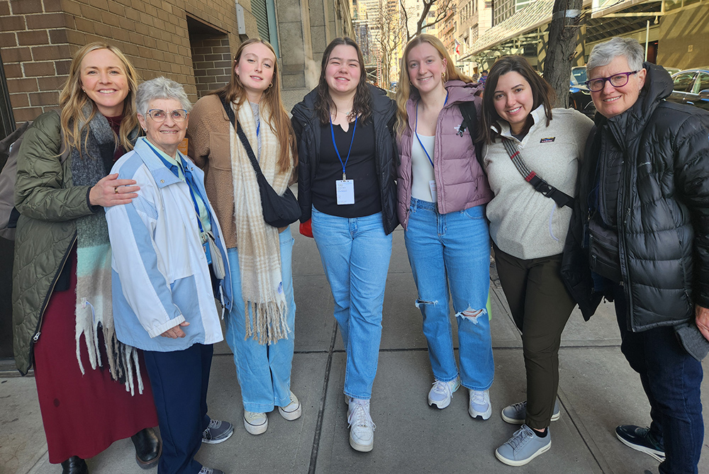 Sr. Roberta White, a member of the Sisters of Charity of the Blessed Virgin Mary in Dubuque, Iowa, second from left, with other participants at the United Nations' Commission on the Status of Women. She and others attended as members of a delegation representing the Loretto Community. The Loreto Community has been partnering with the Sisters of Charity of the Blessed Virgin Mary of Dubuque since 2011. This year, Loreto hosted a delegation of 40 participants with 28 attendees hailing from four U.S. high scho