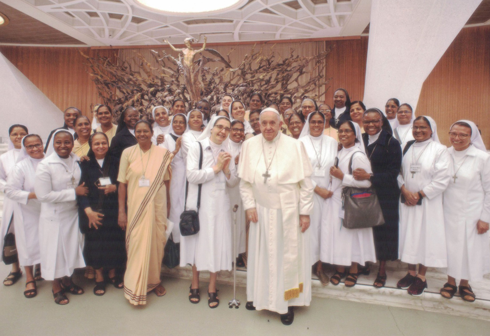 St. Ann of Providence Sr. Severine Menezes, with her sisters during their general chapter in Rome with Pope Francis (Courtesy of Severine Menezes)