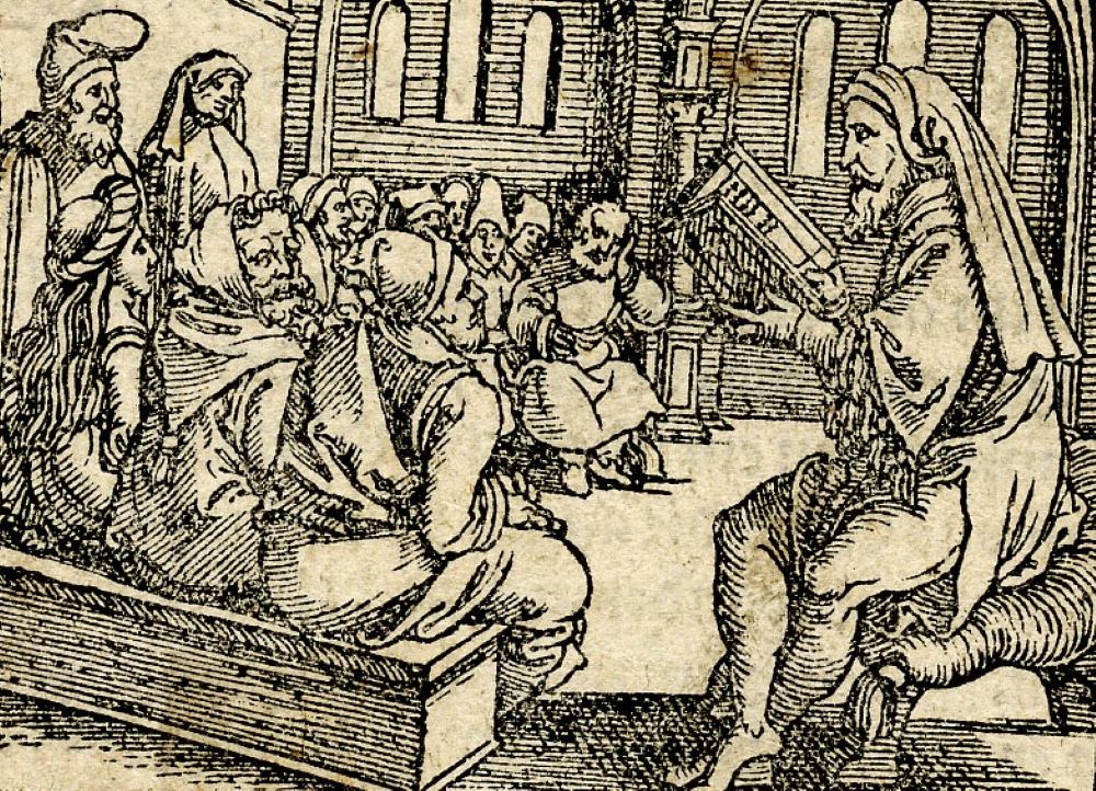 The Old Testament prophet Amos, right, is depicted in a 1533 woodcut print. The Old Testament prophet Amos, right, is depicted in a 1533 woodcut print.