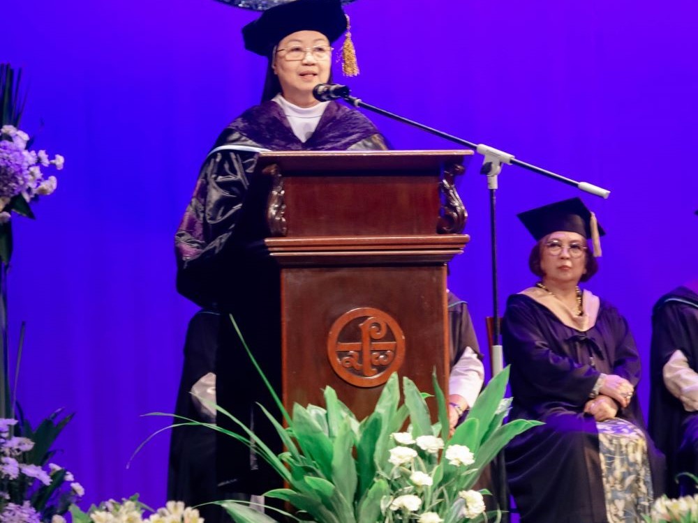 Sr. Rosario Obiniana speaks during her investiture as the 21st president of St. Scholastica's College, Manila, Philippines. Sr. Rosario Obiniana speaks during her investiture as the 21st president of St. Scholastica's College, Manila, Philippines.