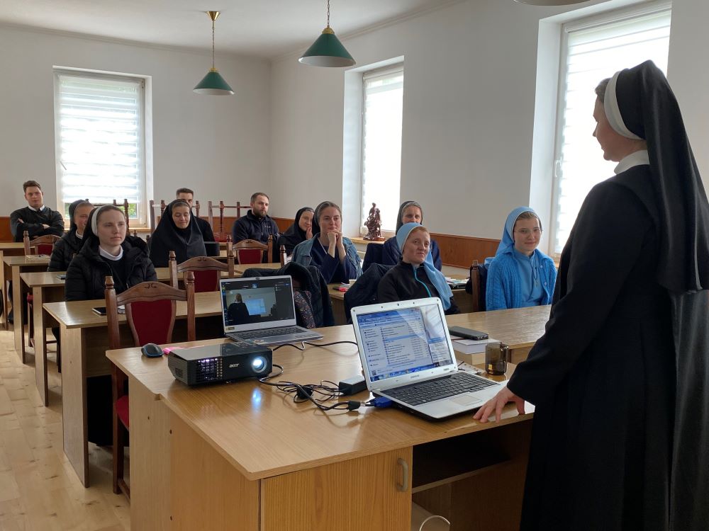 Novices attend a lecture at the novice school Effata in Lviv, Ukraine. (Courtesy of Scholastica Oleksandra Hulivata)